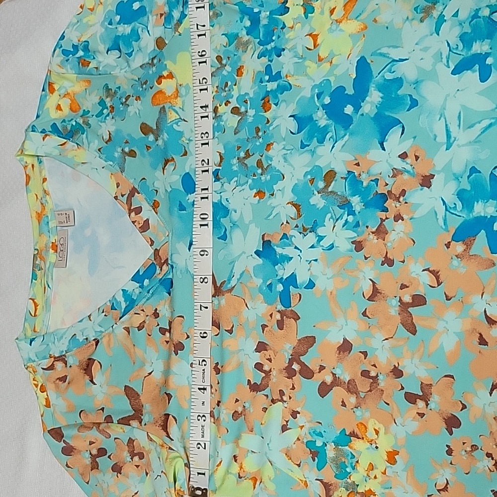 LOGO Lori Goldstein QVC Blue Green Floral Top Small - Picture 9 of 11